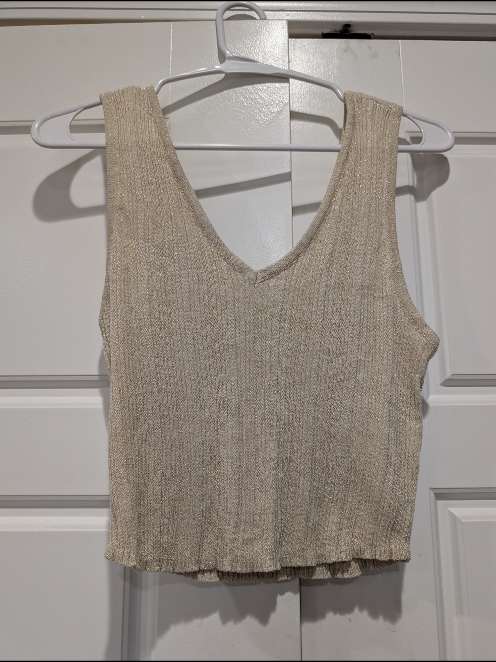 House of Harlow 1960 Champagne Gold Shimmer Ribbed Crop Tank Top Size M EUC